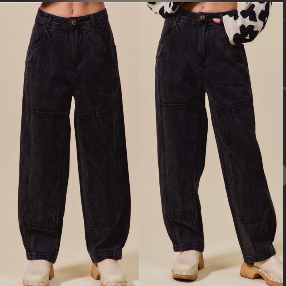 NEW -So Me Black Mineral Washed Barrel Jeans